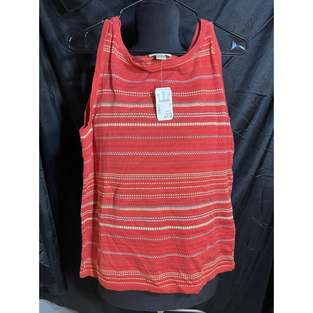 NWT SZ XL Christopher & Banks Red Striped Sleeveless Shirt (2253)